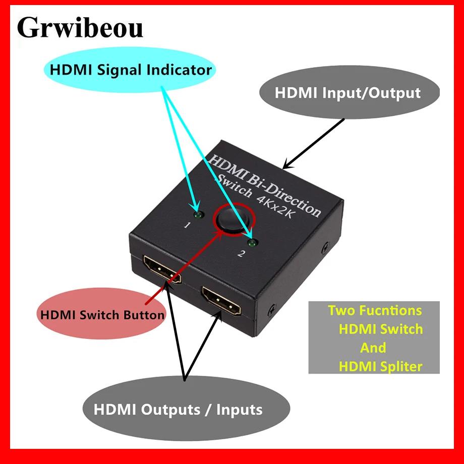 Grwibeou   ó, 4K x 2K UHD 2 Ʈ, 2x1 1 1x2 HDMI AB ġ, HDCP HDMI ø, Ϳ 4K 1080P 